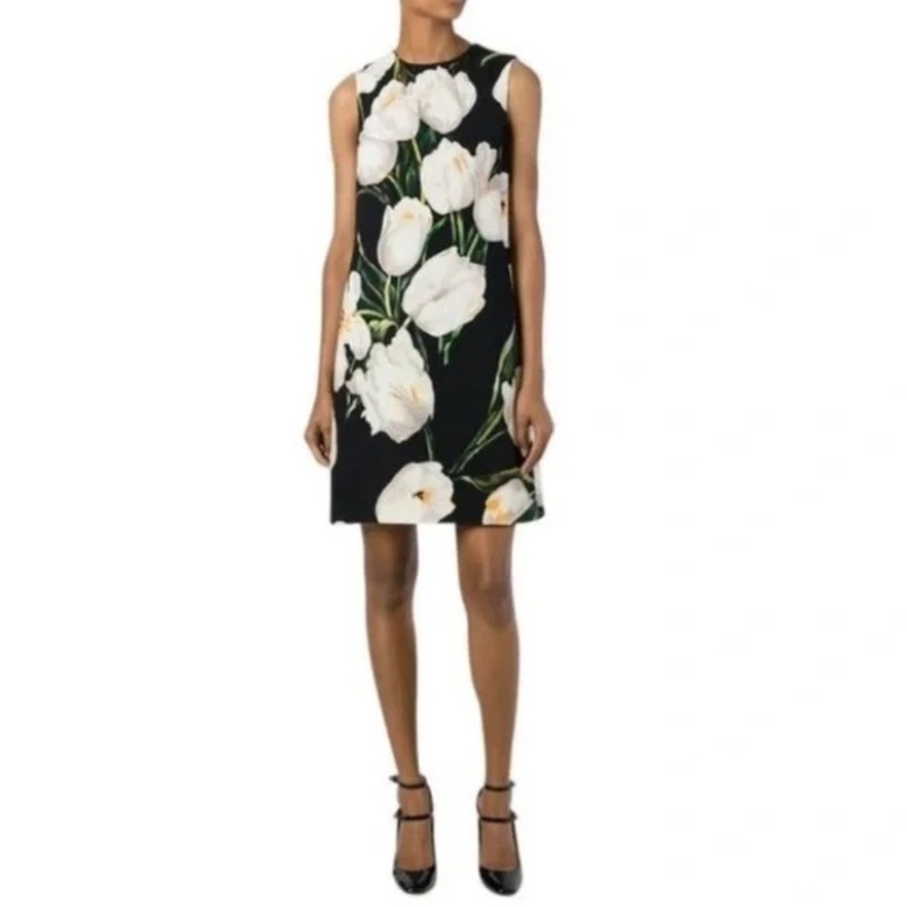 Dolce & Gabbana Black and White Floral Mini Dress